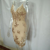 Summer Sequin Club Dress with Deep V Neck and Backless