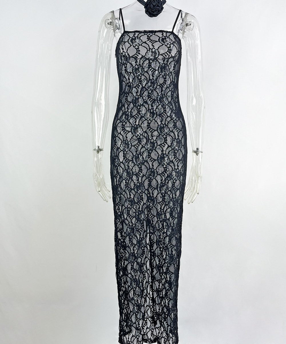 Sling Lace Sheer Slim-fit Sheath Dress