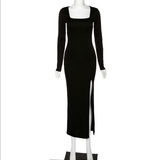 Slim Fit Dress with Square Neck and Side Slit
