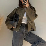HH Women Brown Green Suede Jacket