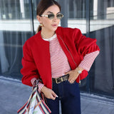 MUJER Red Zipper Bomber Jackets for Women