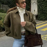 HH Women Brown Green Suede Jacket