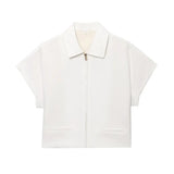 MUJER Women's Cropped Jacket Short Sleeve Varsity Jackets for Women