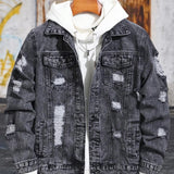 1PC Men's casual hot-selling black distressed stonewashed flight jacket