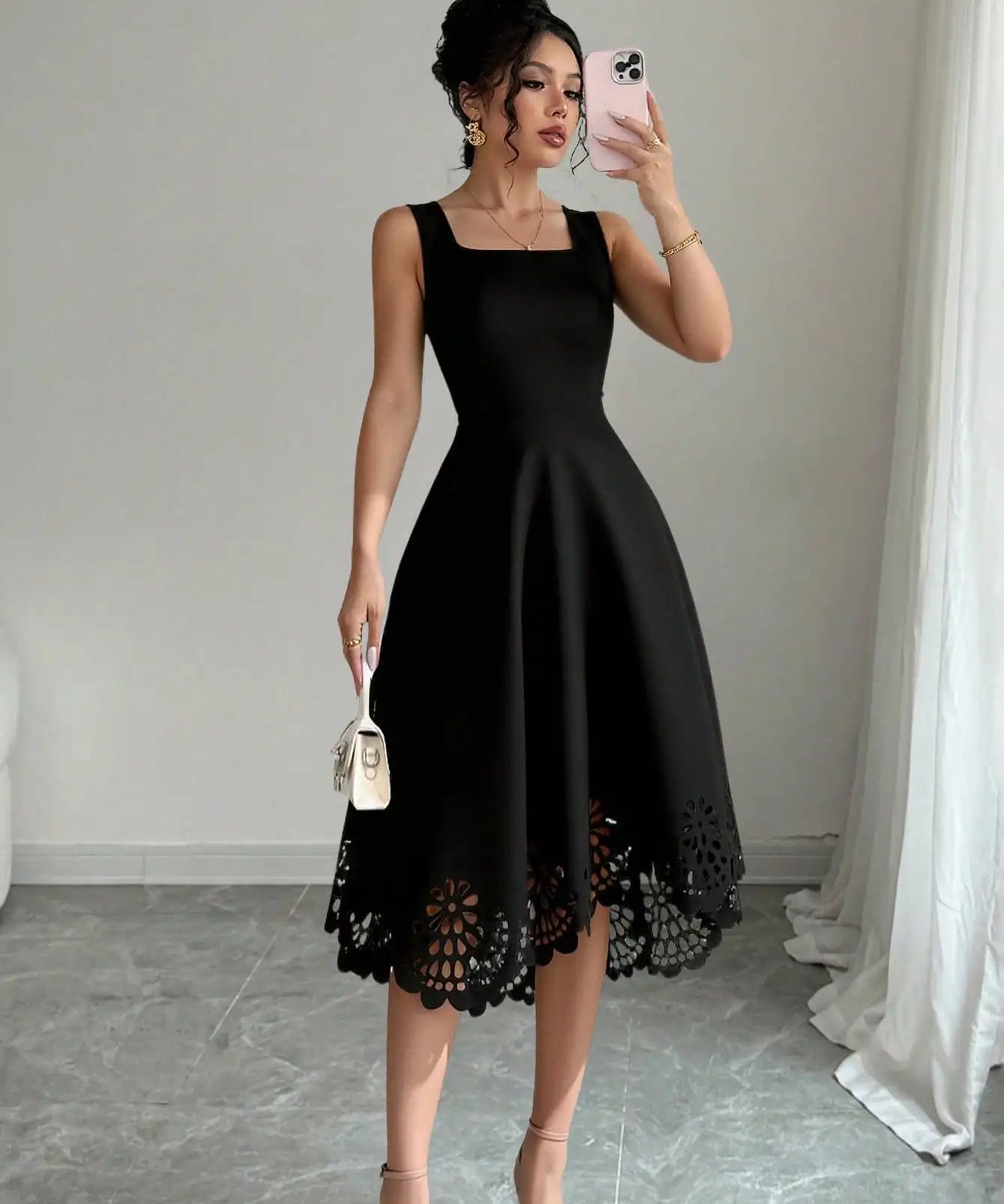 Minimalist Black Fit-and-Flare Dress