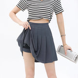 Pleated Skirt Elastic Waistband Preppy Style