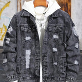 1PC Men's casual hot-selling black distressed stonewashed flight jacket