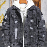 1PC Men's casual hot-selling black distressed stonewashed flight jacket