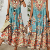 Summer print crew-neck sleeveless dress