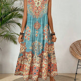 Summer print crew-neck sleeveless dress