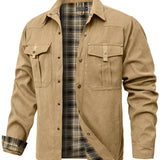 Men's Jackets Spring Flannel Lined Shirt Coat