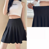 Pleated Skirt Elastic Waistband Preppy Style