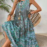 Summer print crew-neck sleeveless dress
