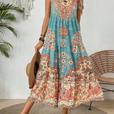 Summer print crew-neck sleeveless dress
