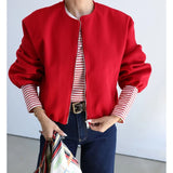 MUJER Red Zipper Bomber Jackets for Women