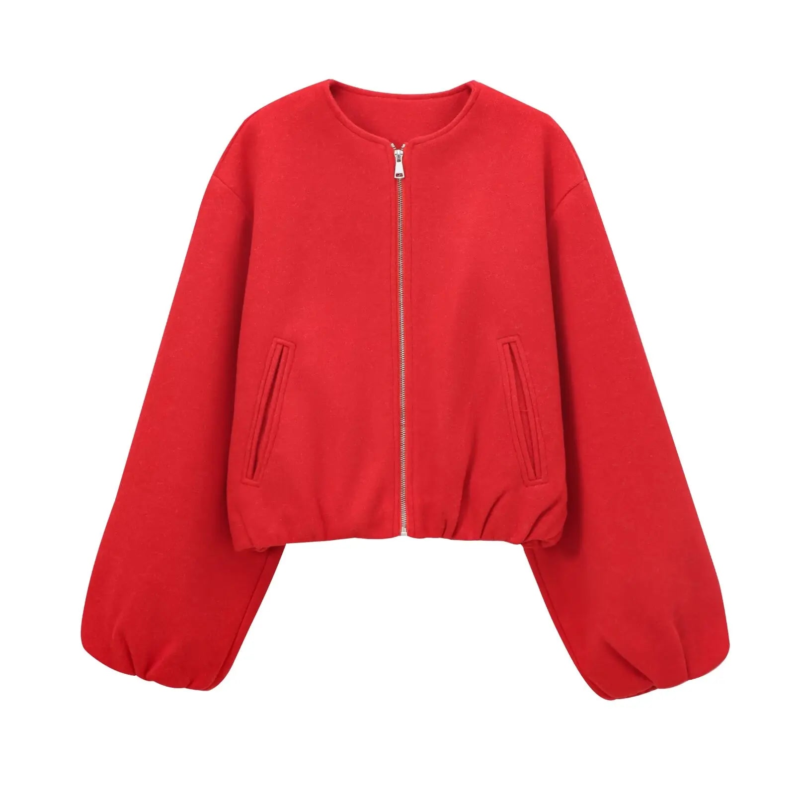 MUJER Red Zipper Bomber Jackets for Women