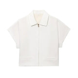 MUJER Women's Cropped Jacket Short Sleeve Varsity Jackets for Women