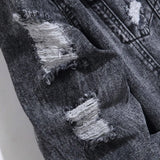 1PC Men's casual hot-selling black distressed stonewashed flight jacket