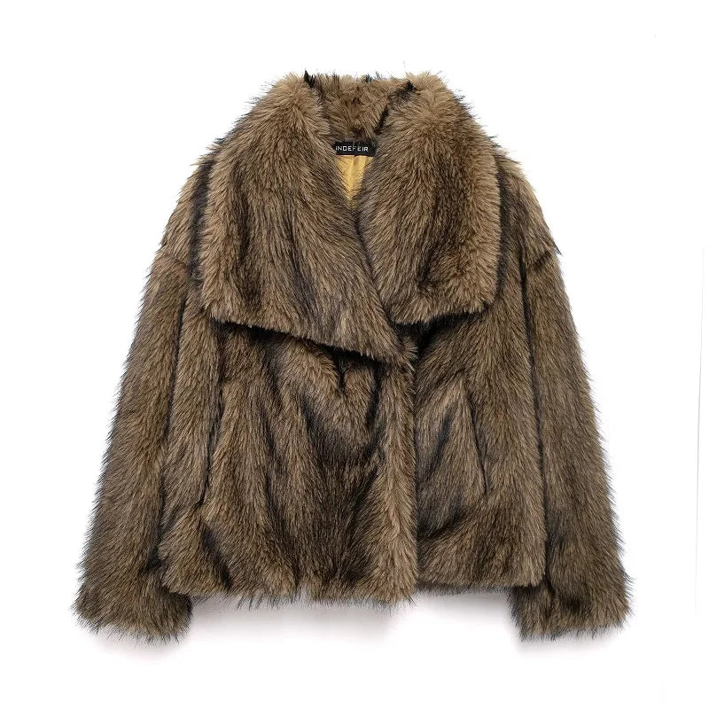 MUJER Faux Fur Coat Plush Fluffy Women's Jacket