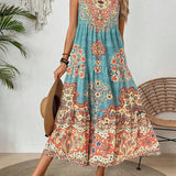 Summer print crew-neck sleeveless dress