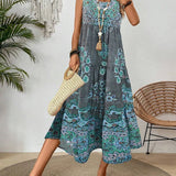 Summer print crew-neck sleeveless dress