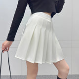 Pleated Skirt Elastic Waistband Preppy Style