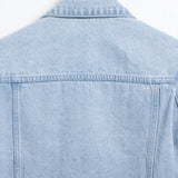 Men's light blue ripped denim jacket.