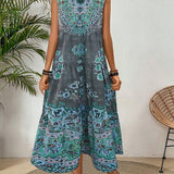 Summer print crew-neck sleeveless dress