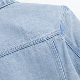 Men's light blue ripped denim jacket.