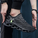 YRZL Men Sports Running Black Jogging Shoes