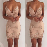 Summer Sequin Club Dress with Deep V Neck and Backless